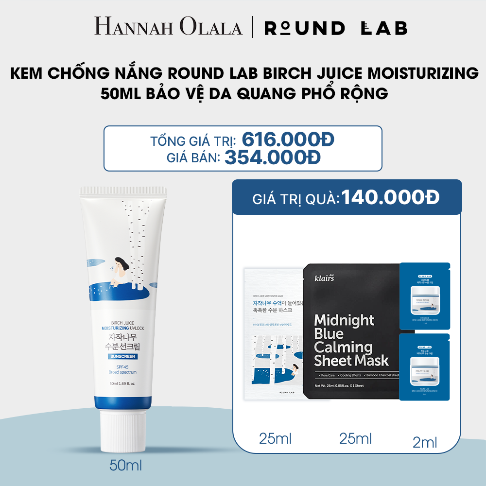  DEAL 2: KEM CHỐNG NẮNG ROUND LAB BIRCH JUICE MOISTURIZING 50ML BẢO VỆ DA QUANG PHỔ RỘNG 