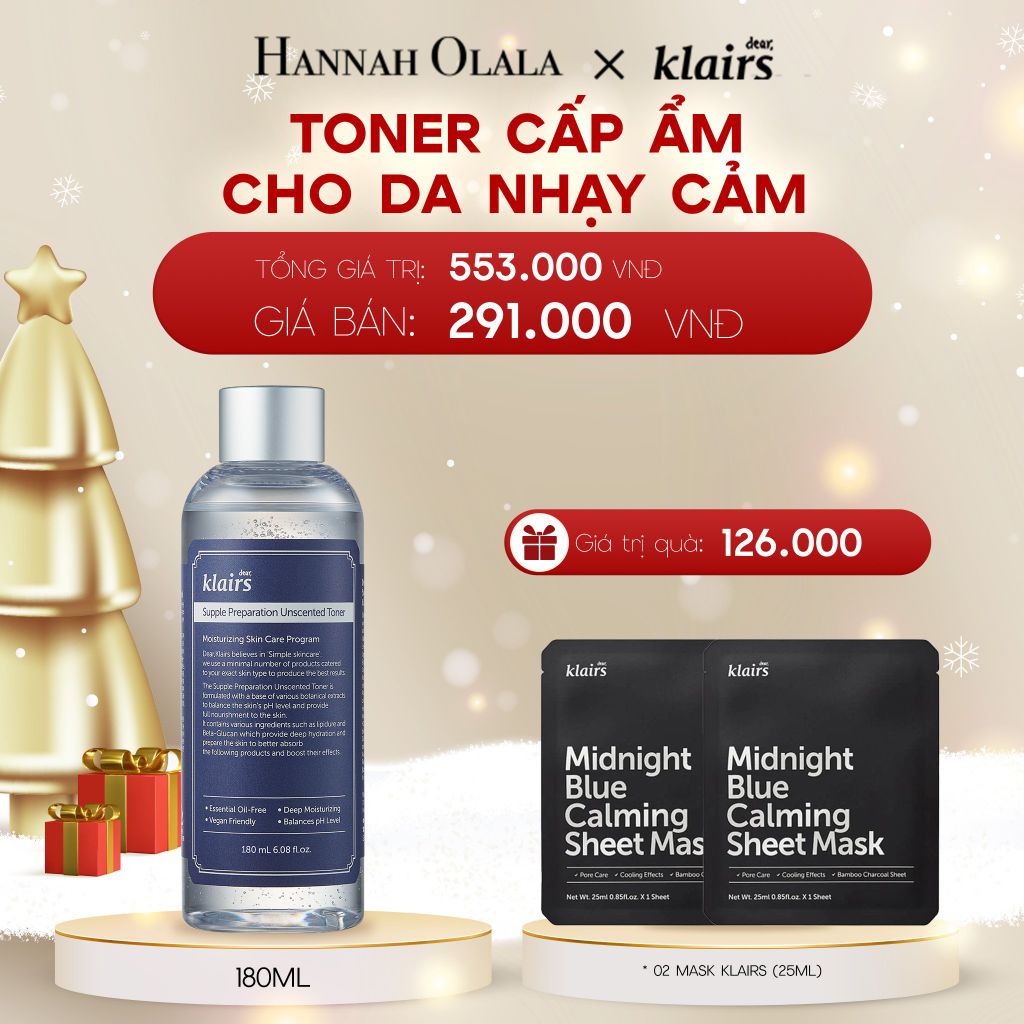  DEAL 1: DEAR, KLAIRS NƯỚC HOA HỒNG SUPPLE PREPARATION UNSCENTED TONER 180ML 