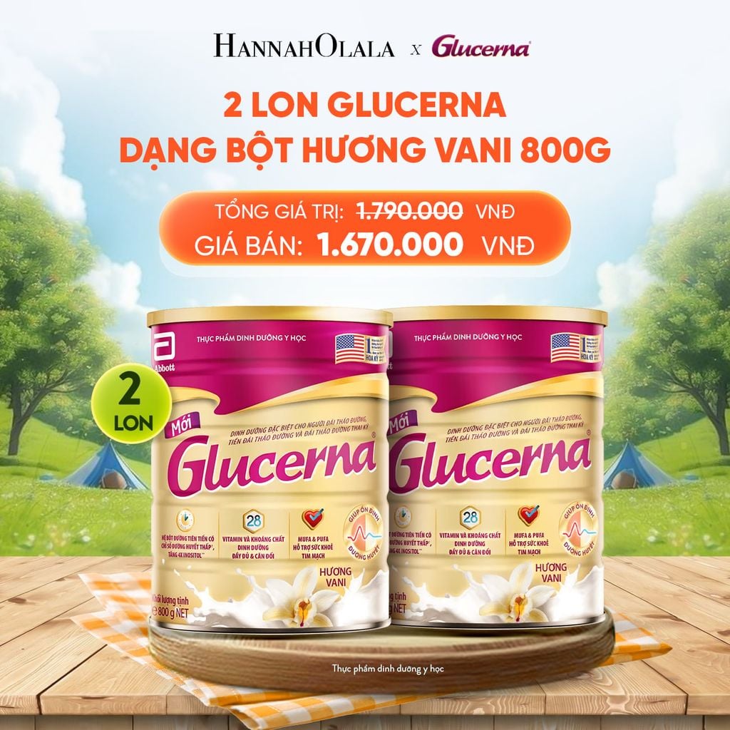  2 LON GLUCERNA DẠNG BỘT HƯƠNG VANI 800G DEAL 2: 