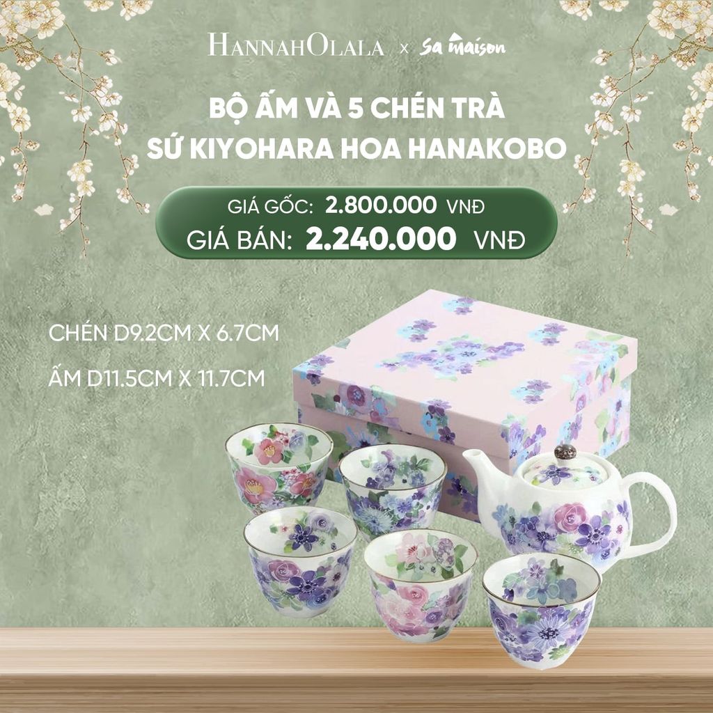  DEAL 9: BỘ ẤM VÀ CHÉN TRÀ CHO 5 NGƯỜI BẰNG SỨ HOA, CHÉN KÍCH THƯỚC D9.2CM X 6.7CM, ẤM D11.5CM X 11.7CM 
