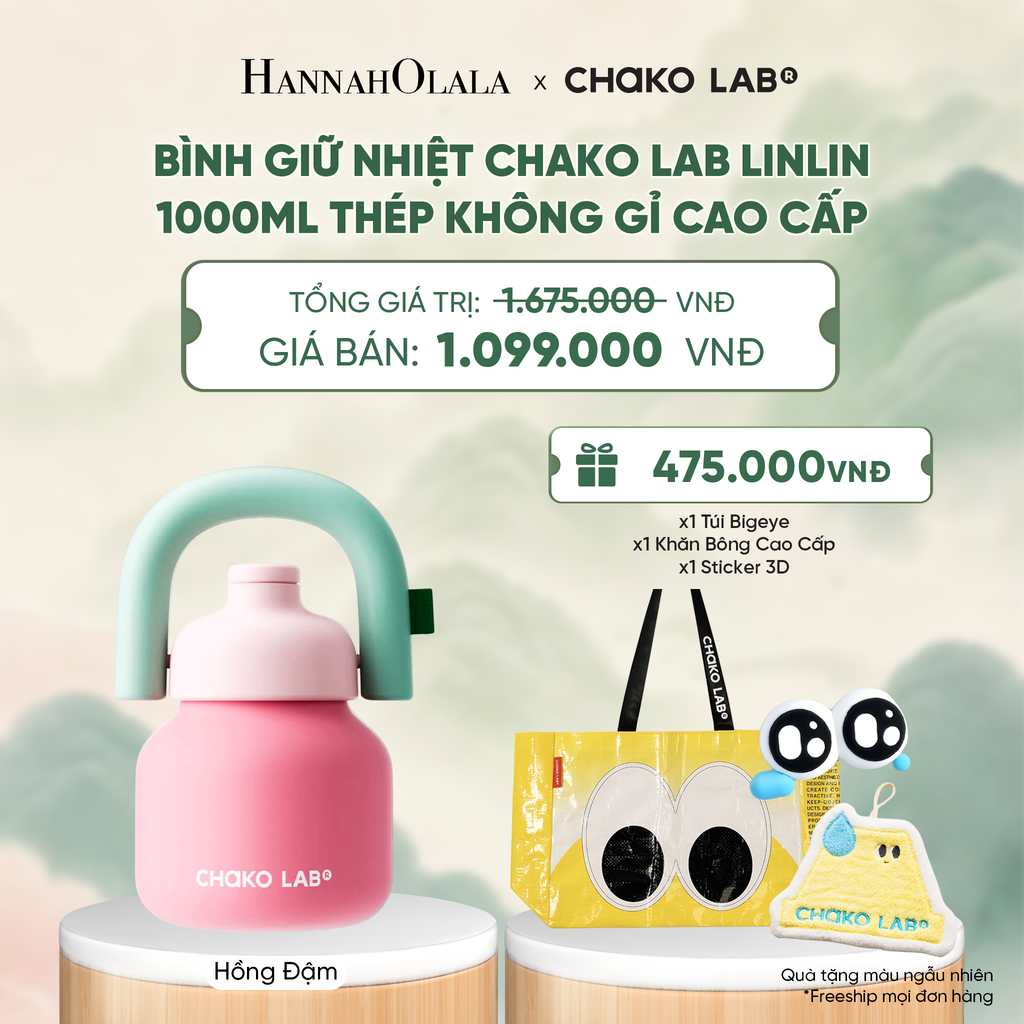  BÌNH GIỮ NHIỆT CHAKO LAB LINLIN 1000ML THÉP KHÔNG GỈ CAO CẤP - A4000 