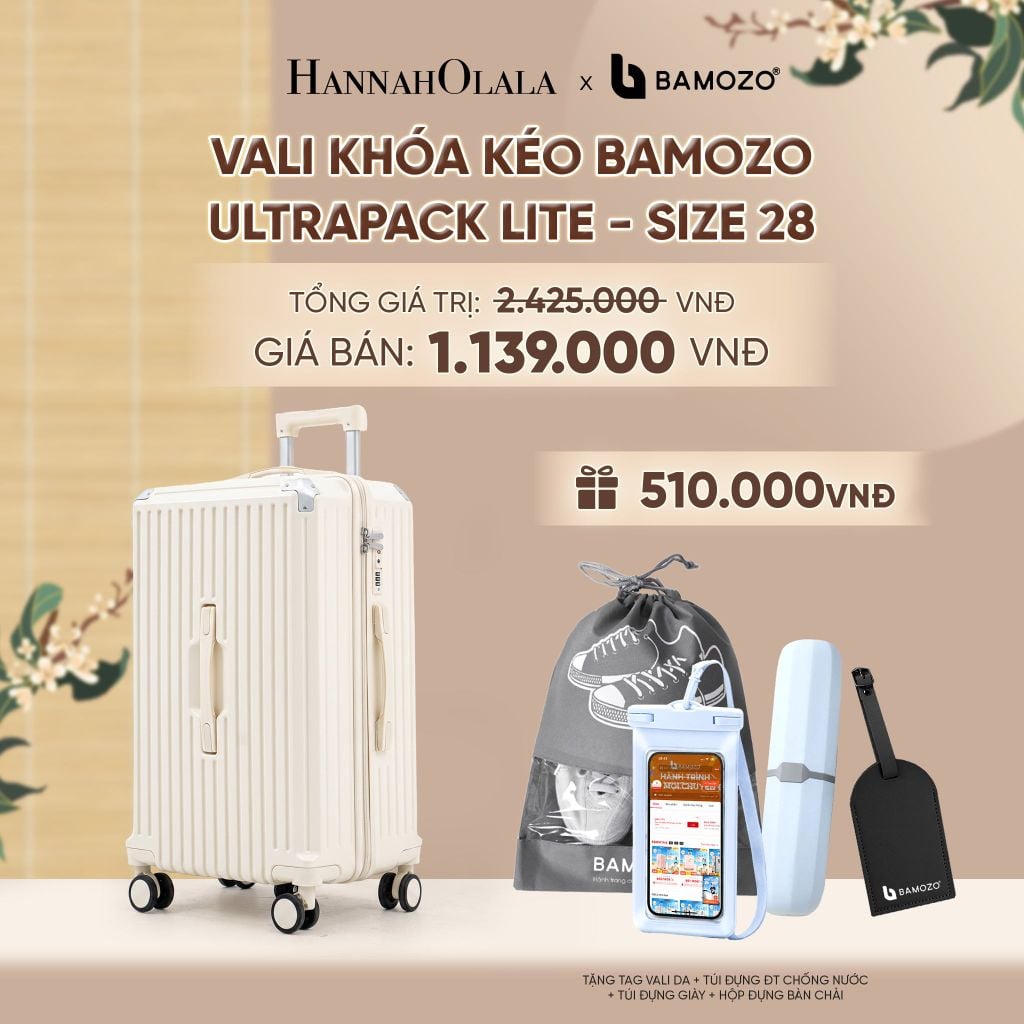  VALI BAMOZO ULTRAPACK LITE CAO CẤP BẢN KHÓA KÉO ( (TẶNG TAG VALI DA + TÚI ĐỰNG ĐT CHỐNG NƯỚC + TÚI ĐỰNG GIÀY + HỘP ĐỰNG BÀN CHẢI) - A2469 