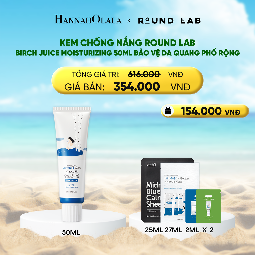 DEAL 2: KEM CHỐNG NẮNG ROUND LAB BIRCH JUICE MOISTURIZING 50ML BẢO VỆ DA QUANG PHỔ RỘNG 