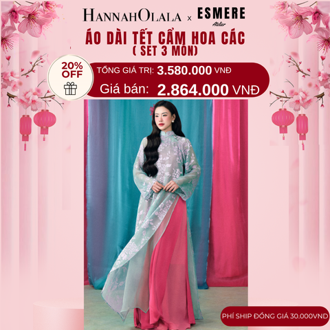 A619_DEAL 2: SET ÁO DÀI 3 MÓN CẨM HOA CÁC 