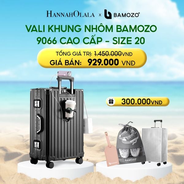  VALI BAMOZO KHUNG NHÔM 9066 BẢN CAO CẤP (TẶNG BỌC VALI CC TRONG SUỐT + THẺ TAG DA CHỐNG THẤT LẠC + TÚI ĐỰNG GIÀY XÁM 