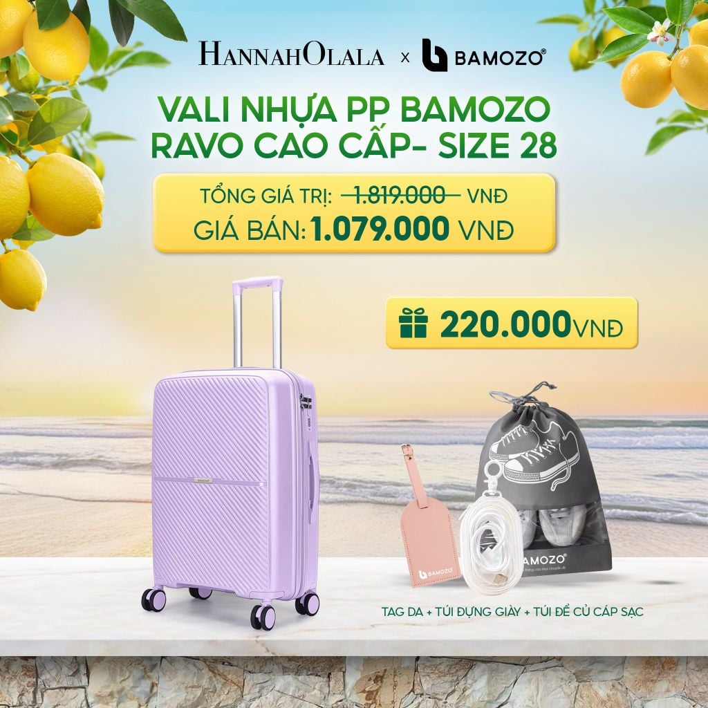  VALI BAMOZO RAVO NHỰA PP CAO CẤP CHỐNG VỠ (TẶNG 2 THẺ TAG DA CHỐNG THẤT LẠC, 2 TÚI ĐỰNG GIÀY XÁM) - DEAL 6 - A1249 