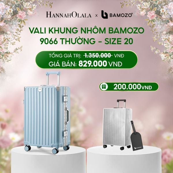  E1509_DEAL 3: VALI BAMOZO KHUNG NHÔM 9066 BẢN THƯỜNG (TẶNG BỌC VALI TRONG SUỐT + TAG HÀNH LÝ DA) 