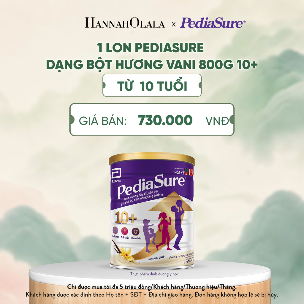  1 LON PEDIASURE DẠNG BỘT HƯƠNG VANI 800G 10+ (DÙNG CHO BÉ TRÊN 10 TUỔI) DEAL 2: - A1583 