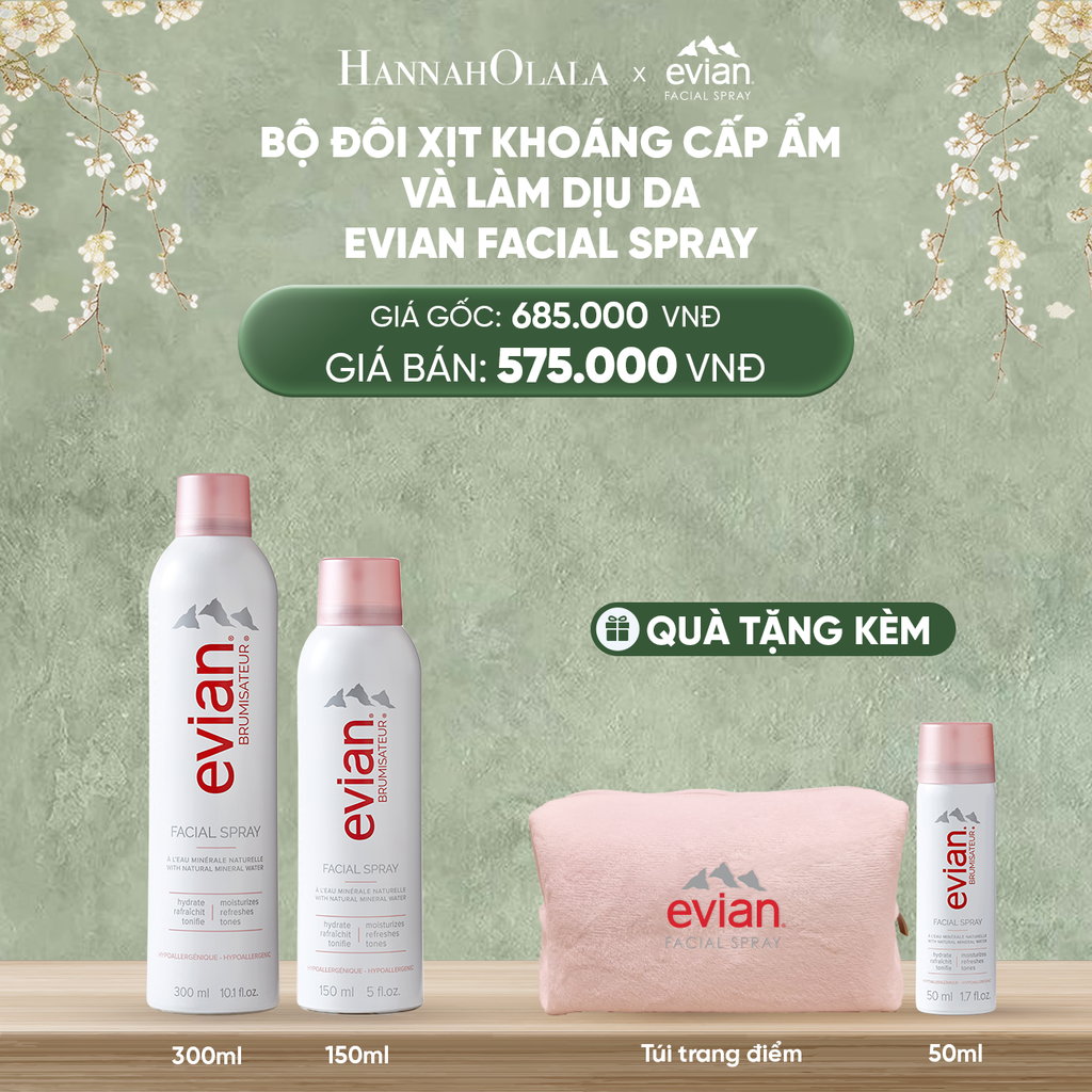  DEAL 2: COMBO 2 CHAI XỊT KHOÁNG CẤP ẨM, LÀM DỊU DA EVIAN FACIAL SPRAY 150ML & 300ML 