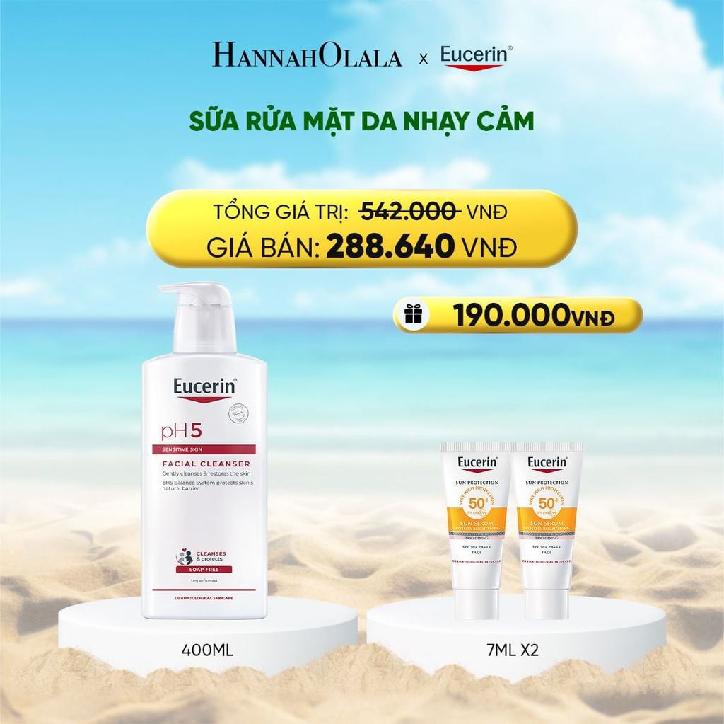  DEAL 2: SỮA RỬA MẶT KHÔNG GÂY KÍCH ỨNG CHO DA NHẠY CẢM EUCERIN PH5 FACIAL CLEANSER 400ML 