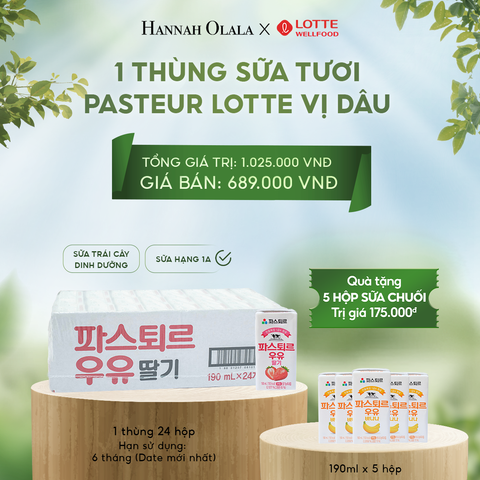  DEAL 2: 1T SỮA TƯƠI PASTEUR VỊ DÂU HẠNG 1A LOTTE 24 HỘP (190ml/hộp) 