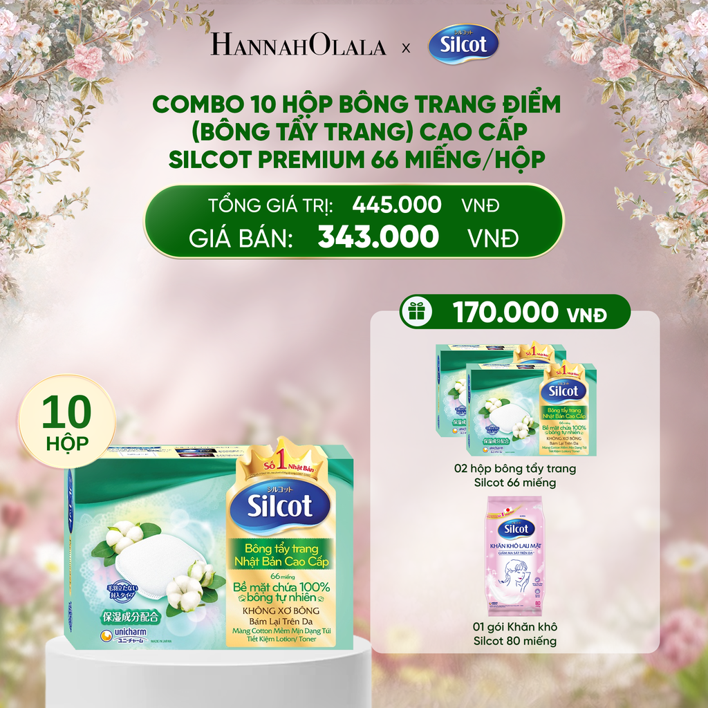  DEAL 2: COMBO 10 HỘP BÔNG TRANG ĐIỂM (BÔNG TẨY TRANG) CAO CẤP SILCOT PREMIUM 66 MIẾNG/HỘP 