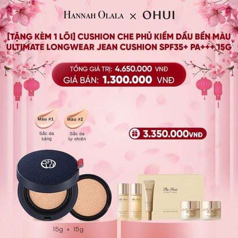  DEAL 2: [TẶNG KÈM 1 LÕI] CUSHION CHE PHỦ KIỀM DẦU BỀN MÀU OHUI ULTIMATE LONGWEAR JEAN CUSHION SPF35+ PA+++ 15G 