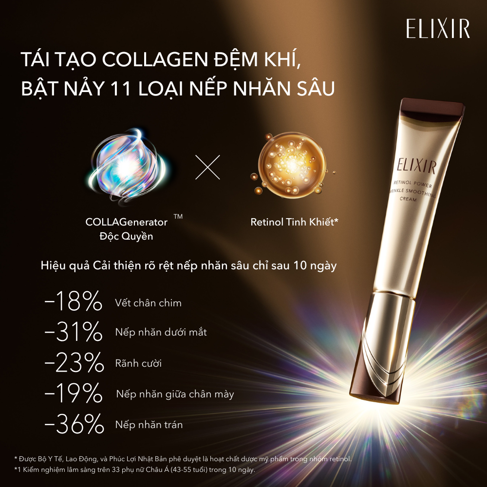  KEM DƯỠNG DA CẢI THIỆN 11 LOẠI NẾP NHĂN SÂU ELIXIR RETINOL POWER WRINKLE SMOOTHING CREAM 22G ( PHIÊN BẢN CẢI TIẾN MỚI) - DEAL 3 