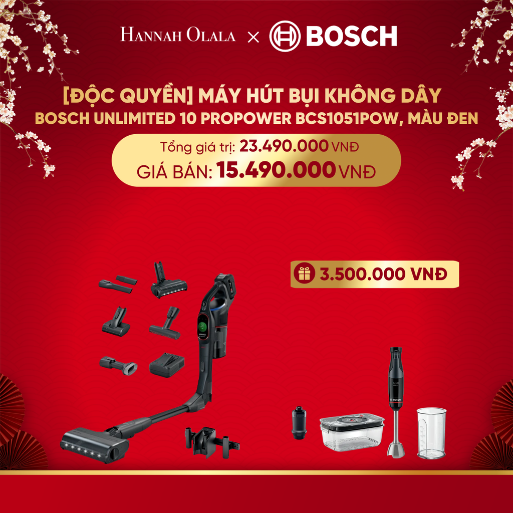  DEAL 2: [ĐỘC QUYỀN] MÁY HÚT BỤI KHÔNG DÂY BOSCH UNLIMITED 10 PROPOWER BCS1051POW, MÀU ĐEN. 