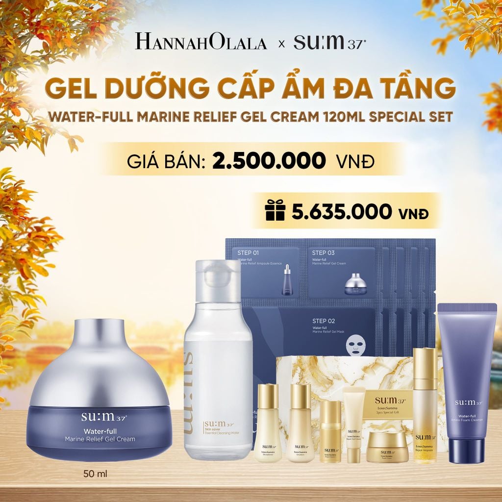 GEL DƯỠNG CẤP ẨM ĐA TẦNG SU:M37 WATER-FULL MARINE RELIEF GEL CREAM 120ML SPECIAL SET - E2181 