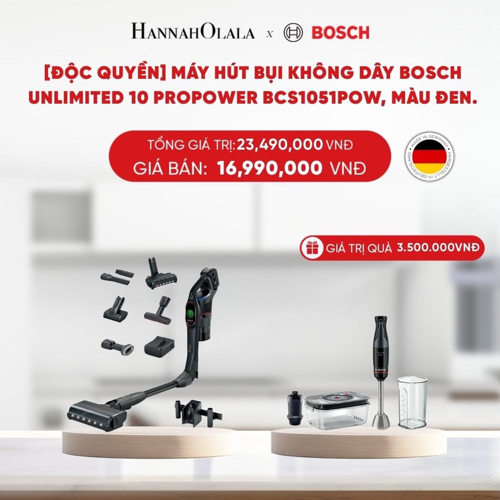  DEAL 2: [ĐỘC QUYỀN] MÁY HÚT BỤI KHÔNG DÂY BOSCH UNLIMITED 10 PROPOWER BCS1051POW, MÀU ĐEN 