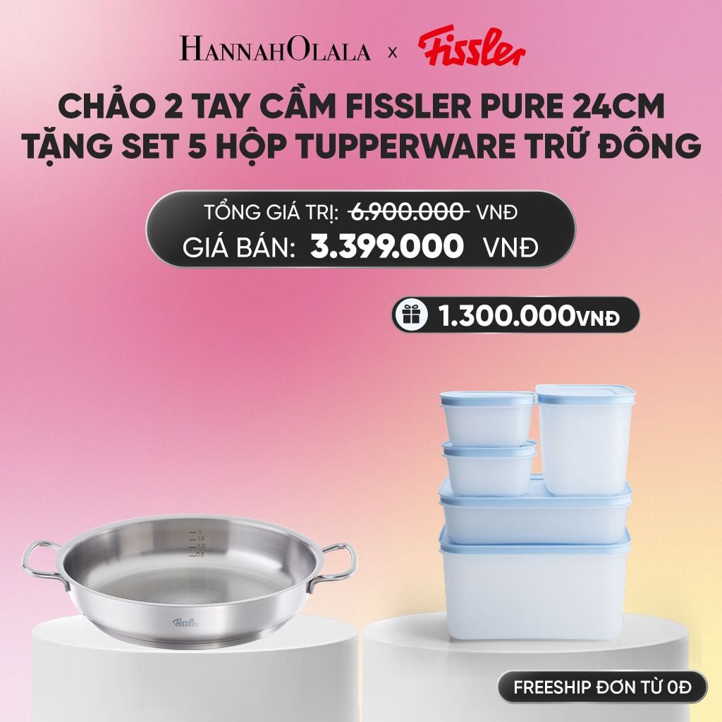  CHẢO 2 TAY CẦM FISSLER PURE 24CM TẶNG SET 5 HỘP TUPPERWARE TRỮ ĐÔNG_A1566 