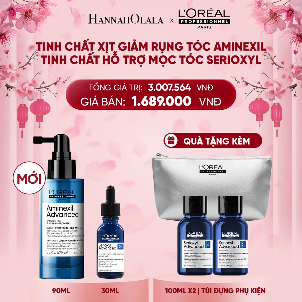  DEAL 12: [ MỞ BÁN ĐỘC QUYỀN ] TINH CHẤT XỊT GIẢM RỤNG TÓC CHUYÊN NGHIỆP L'ORÉAL PROFESSIONNEL AMINEXIL ADVANCED 90ML VÀ TINH CHẤT HỖ TRỢ MỌC TÓC L'OREAL PROFESSIONNEL SERIOXYL ADVANCED 30ML 