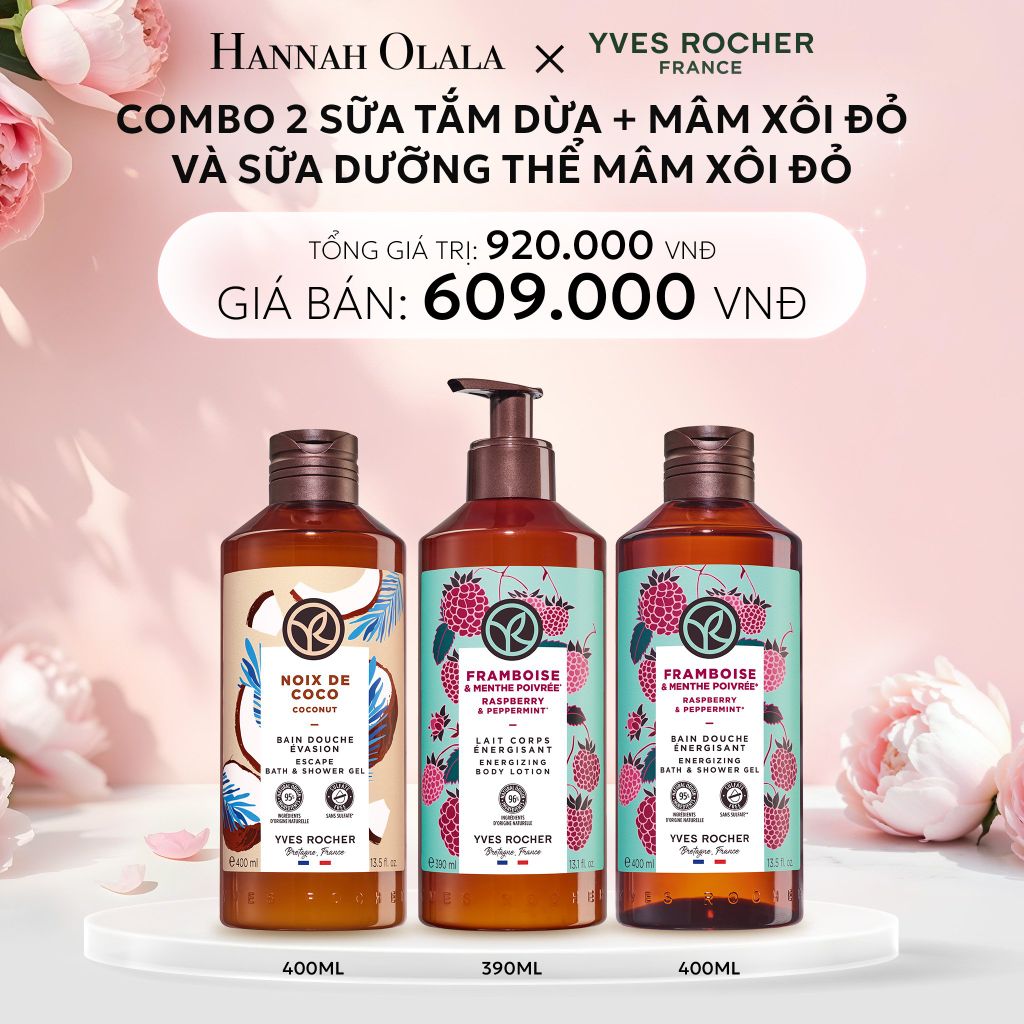  E748: DEAL 2: COMBO 2 SỮA TẮM HƯƠNG DỪA + MÂM XÔI ĐỎ VÀ SỮA DƯỠNG THỂ HƯƠNG MÂM XÔI ĐỎ 