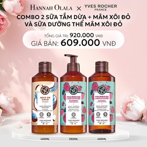  E748: DEAL 2: COMBO 2 SỮA TẮM HƯƠNG DỪA + MÂM XÔI ĐỎ VÀ SỮA DƯỠNG THỂ HƯƠNG MÂM XÔI ĐỎ 