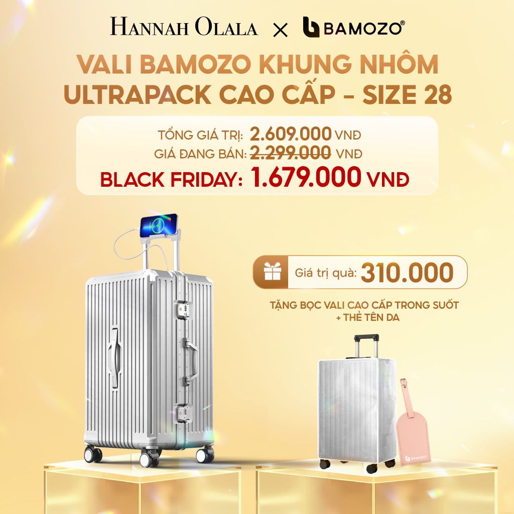  DEAL 4: VALI BAMOZO KHUNG NHÔM ULTRAPACK CAO CẤP (TẶNG BỌC VALI CC TRONG SUỐT + THẺ TÊN DA) 