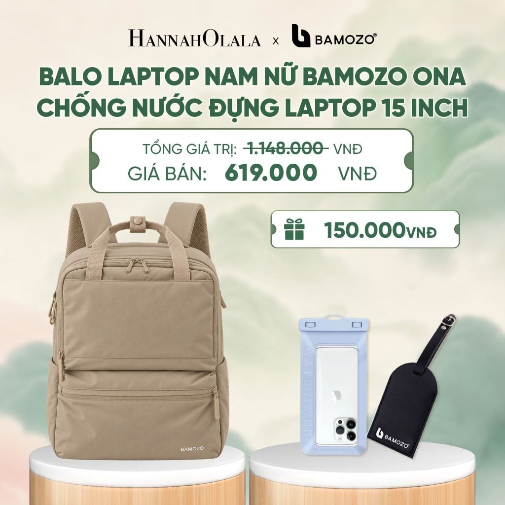  BALO LAPTOP NAM NỮ BAMOZO ONA CHỐNG NƯỚC ĐỰNG LAPTOP 15 INCH, BALO ĐI LÀM CÔNG SỞ SIÊU NHẸ (TAG THẺ DA CHỐNG THẤT LẠC + TÚI ĐỰNG ĐIỆN THOẠI CHỐNG NƯỚC) - A726 