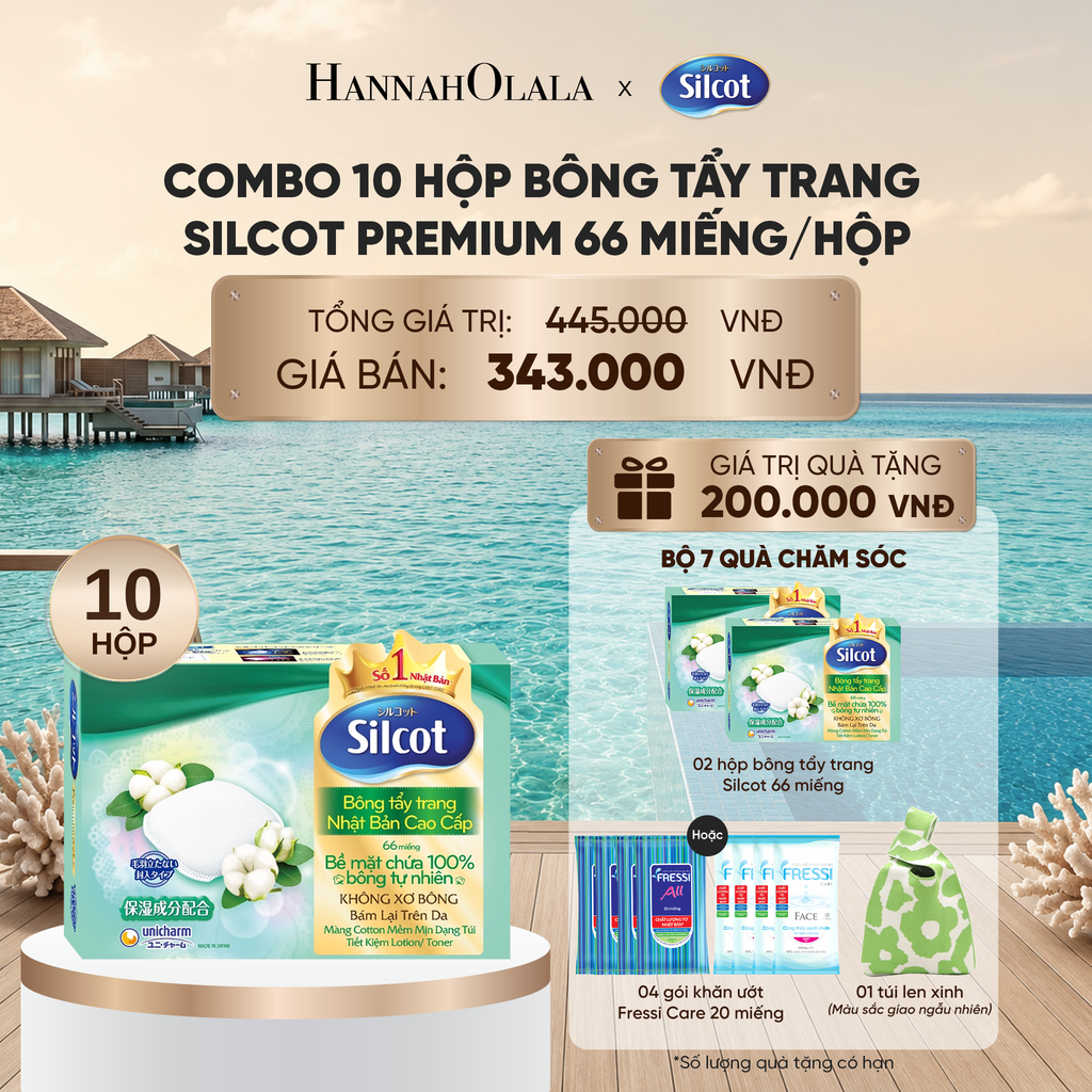  COMBO 10 HỘP BÔNG TRANG ĐIỂM (BÔNG TẨY TRANG) CAO CẤP SILCOT PREMIUM 66 MIẾNG/HỘP_ D282 