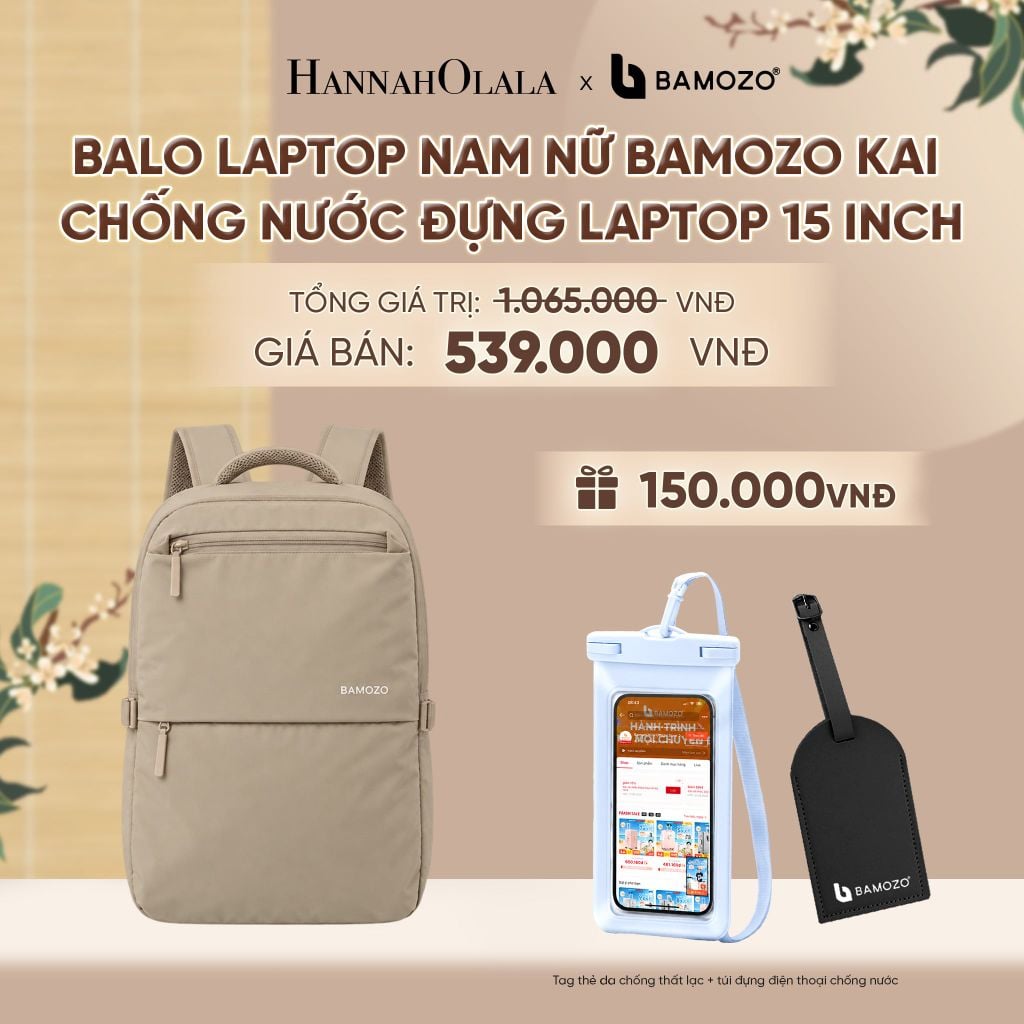  BALO LAPTOP NAM NỮ BAMOZO KAI CHỐNG NƯỚC ĐỰNG LAPTOP 15 INCH, BALO ĐI LÀM CÔNG SỞ CAO CẤP (TAG THẺ DA CHỐNG THẤT LẠC + TÚI ĐỰNG ĐIỆN THOẠI CHỐNG NƯỚC) - A2501 