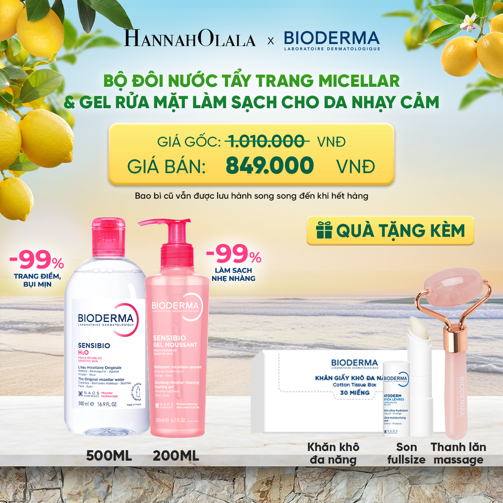  BỘ ĐÔI NƯỚC TẨY TRANG MICELLAR VÀ GEL RỬA MẶT LÀM SẠCH TOÀN DIỆN CHO DA NHẠY CẢM 