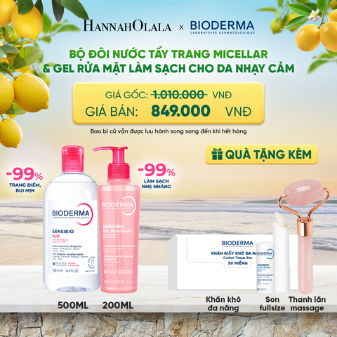  BỘ ĐÔI NƯỚC TẨY TRANG MICELLAR VÀ GEL RỬA MẶT LÀM SẠCH TOÀN DIỆN CHO DA NHẠY CẢM 