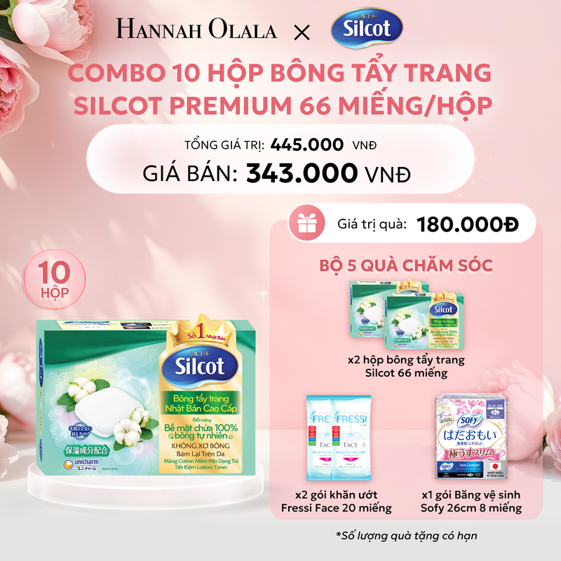  E839: Deal 2: COMBO 10 HỘP BÔNG TRANG ĐIỂM (BÔNG TẨY TRANG) CAO CẤP SILCOT PREMIUM 66 MIẾNG/HỘP 