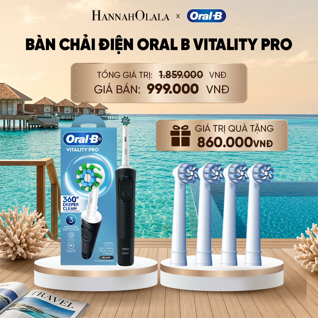  BÀN CHẢI ĐIỆN ORAL-B VITALITY PRO + 2 SET ĐẦU BÀN CHẢI ĐIỆN ORAL-B VITALITY – SENSITIVE / WHITENING / DEEP CLEAN 