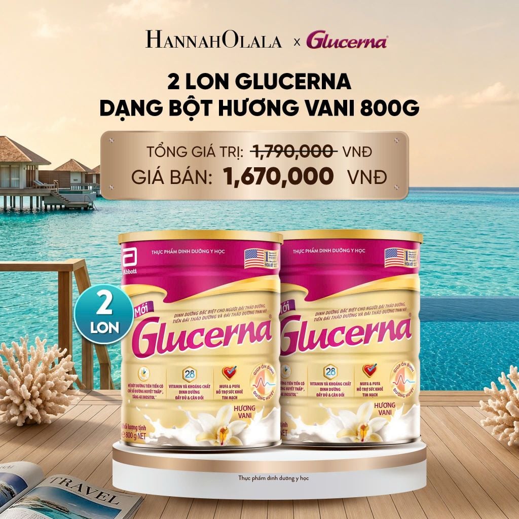  2 LON GLUCERNA DẠNG BỘT HƯƠNG VANI 800G DEAL :_ D1990 