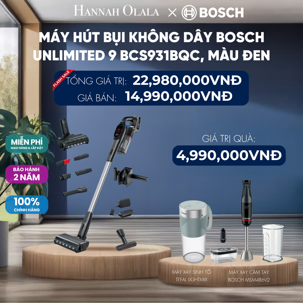  [ĐỘC QUYỀN] MÁY HÚT BỤI KHÔNG DÂY BOSCH UNLIMITED 9 BCS931BQC, MÀU ĐEN - DEAL 2 