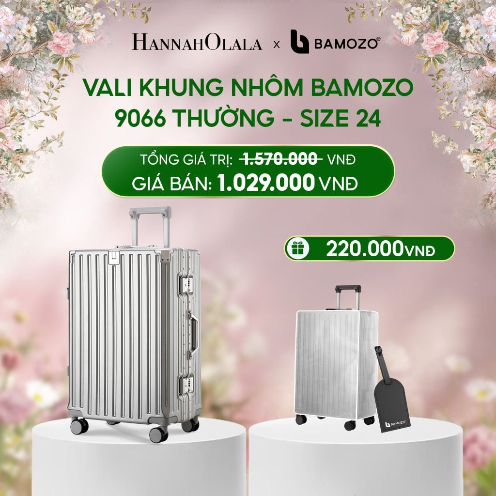  E1509_DEAL 3: VALI BAMOZO KHUNG NHÔM 9066 BẢN THƯỜNG (TẶNG BỌC VALI TRONG SUỐT + TAG HÀNH LÝ DA) 