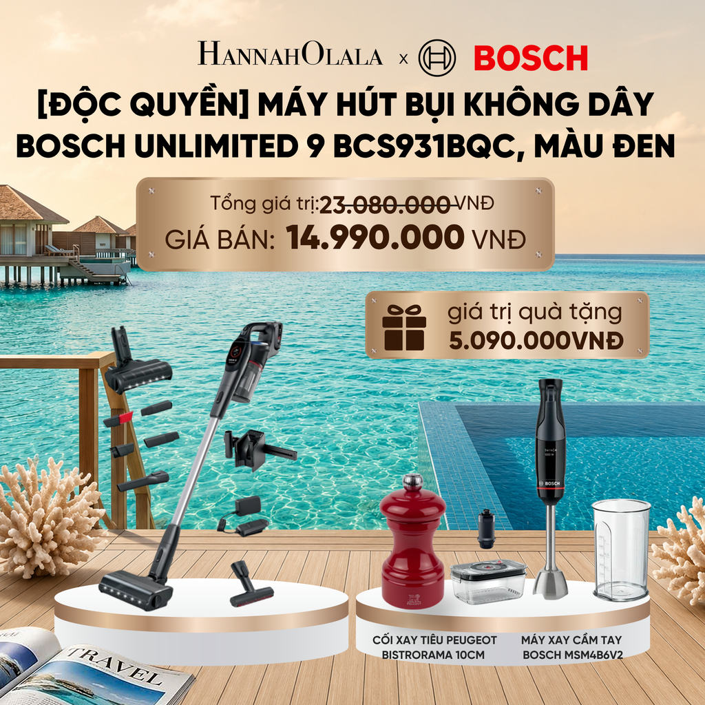  [ĐỘC QUYỀN] MÁY HÚT BỤI KHÔNG DÂY BOSCH UNLIMITED 9 BCS931BQC, MÀU ĐEN_ D1246 