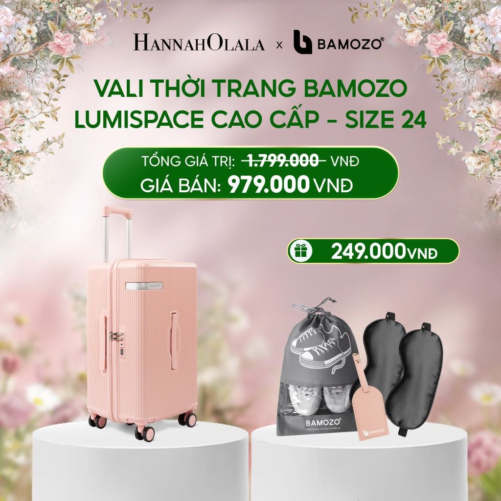  E1545_DEAL 1: VALI BAMOZO LUMISPACE CAO CẤP (TẶNG BỘ QUÀ GỒM THẺ TAG DA CHỐNG THẤT LẠC, THẺ CÀO TRÚNG THƯỞNG, TÚI TOTE, TÚI ĐỰNG GIÀY XÁM) 