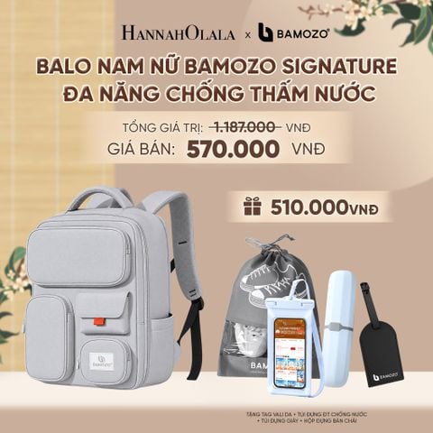  BALO NAM NỮ BAMOZO SIGNATURE ĐA NĂNG ĐI HỌC ĐI LÀM CHỐNG THẤM NƯỚC CÓ CỔNG SẠC DỰ PHÒNG (TAG THẺ DA CHỐNG THẤT LẠC + TÚI ĐỰNG ĐIỆN THOẠI CHỐNG NƯỚC + TÚI ĐỰNG GIÀY XÁM + HỘP ĐỰNG BÀN CHẢI) - A2484 