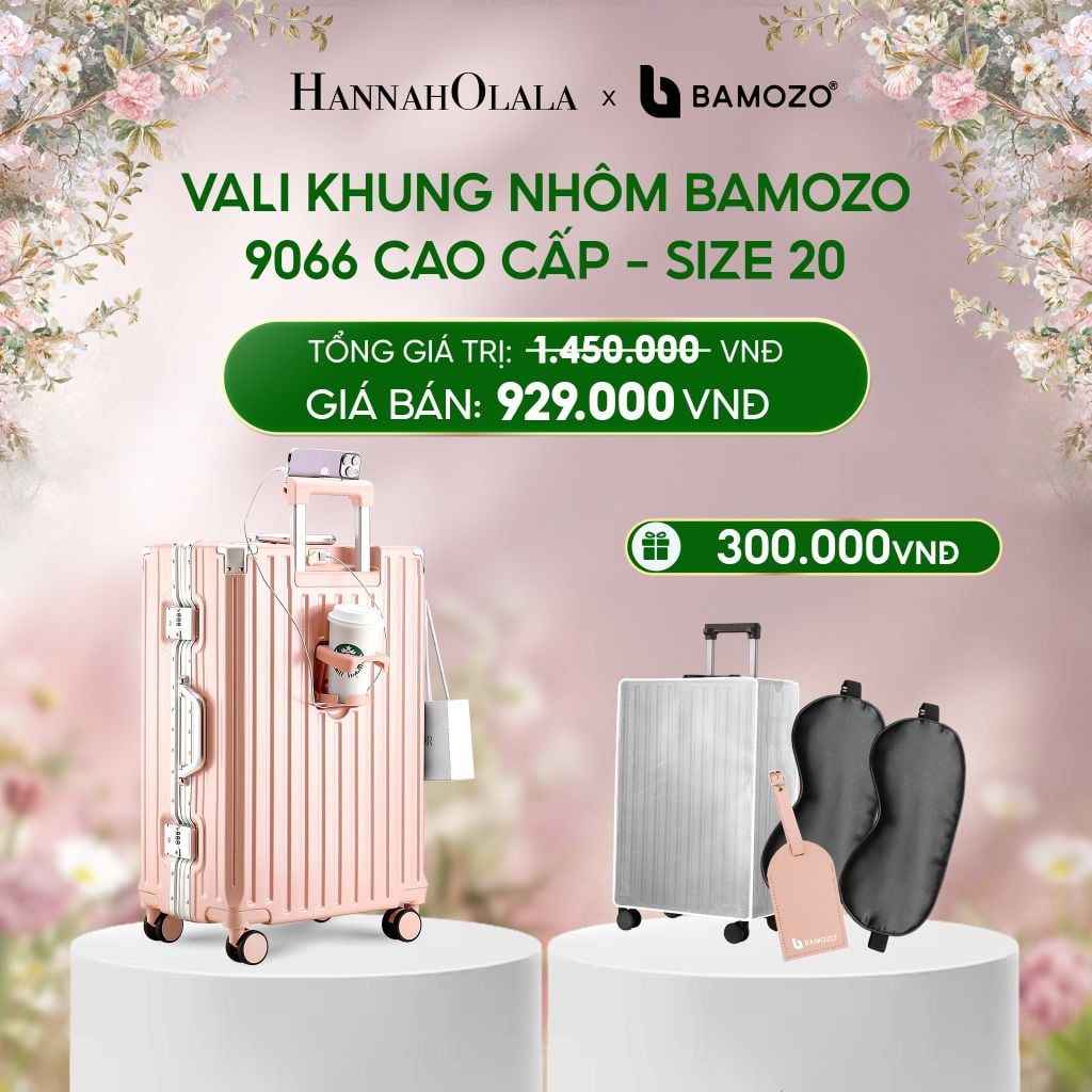  E1527_DEAL 2: VALI BAMOZO KHUNG NHÔM 9066 BẢN CAO CẤP (TẶNG BỌC VALI CC TRONG SUỐT + THẺ TAG DA CHỐNG THẤT LẠC + TÚI TOTE) 