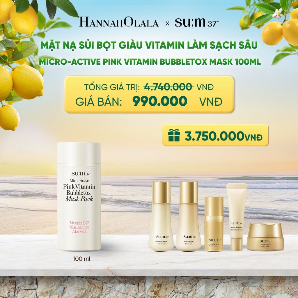  MẶT NẠ SỦI BỌT GIÀU VITAMIN LÀM SẠCH SÂU SU:M37 MICRO-ACTIVE PINK VITAMIN BUBBLETOX MASK PACK 100ML - A29 