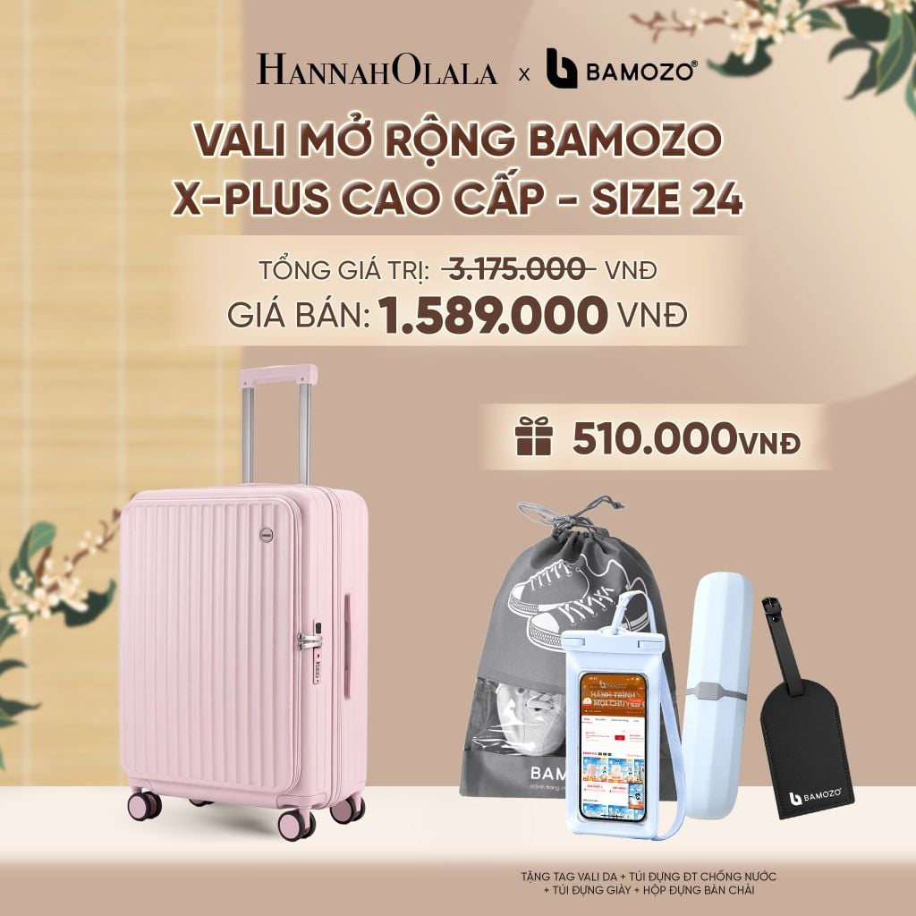  VALI MỞ RỘNG BAMOZO X-PLUS TĂNG 15% SỨC CHỨA, NHỰA PC NGUYÊN KHỐI ( (TẶNG TAG VALI DA + TÚI ĐỰNG ĐT CHỐNG NƯỚC + TÚI ĐỰNG GIÀY + HỘP ĐỰNG BÀN CHẢI) - A2595 