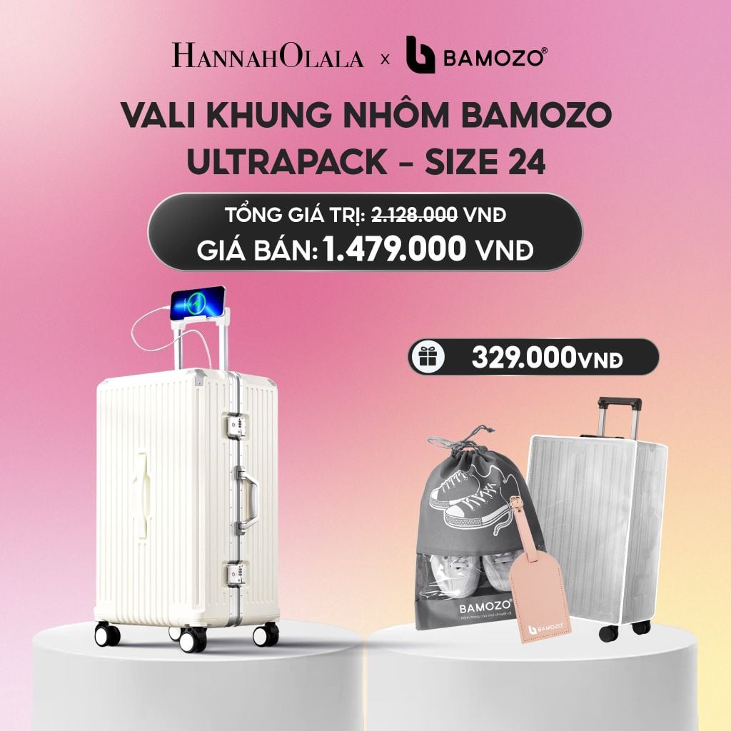  VALI BAMOZO KHUNG NHÔM ULTRAPACK CAO CẤP (TẶNG BỌC VALI CC TRONG SUỐT + THẺ TAG DA CHỐNG THẤT LẠC + TÚI ĐỰNG GIÀY)_A2213 