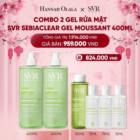 DEAL 02: COMBO 2 GEL RỬA MẶT CHO DA DẦU MỤN, KHÔNG CHỨA XÀ PHÒNG SVR SEBIACLEAR GEL MOUSSANT 400ML 