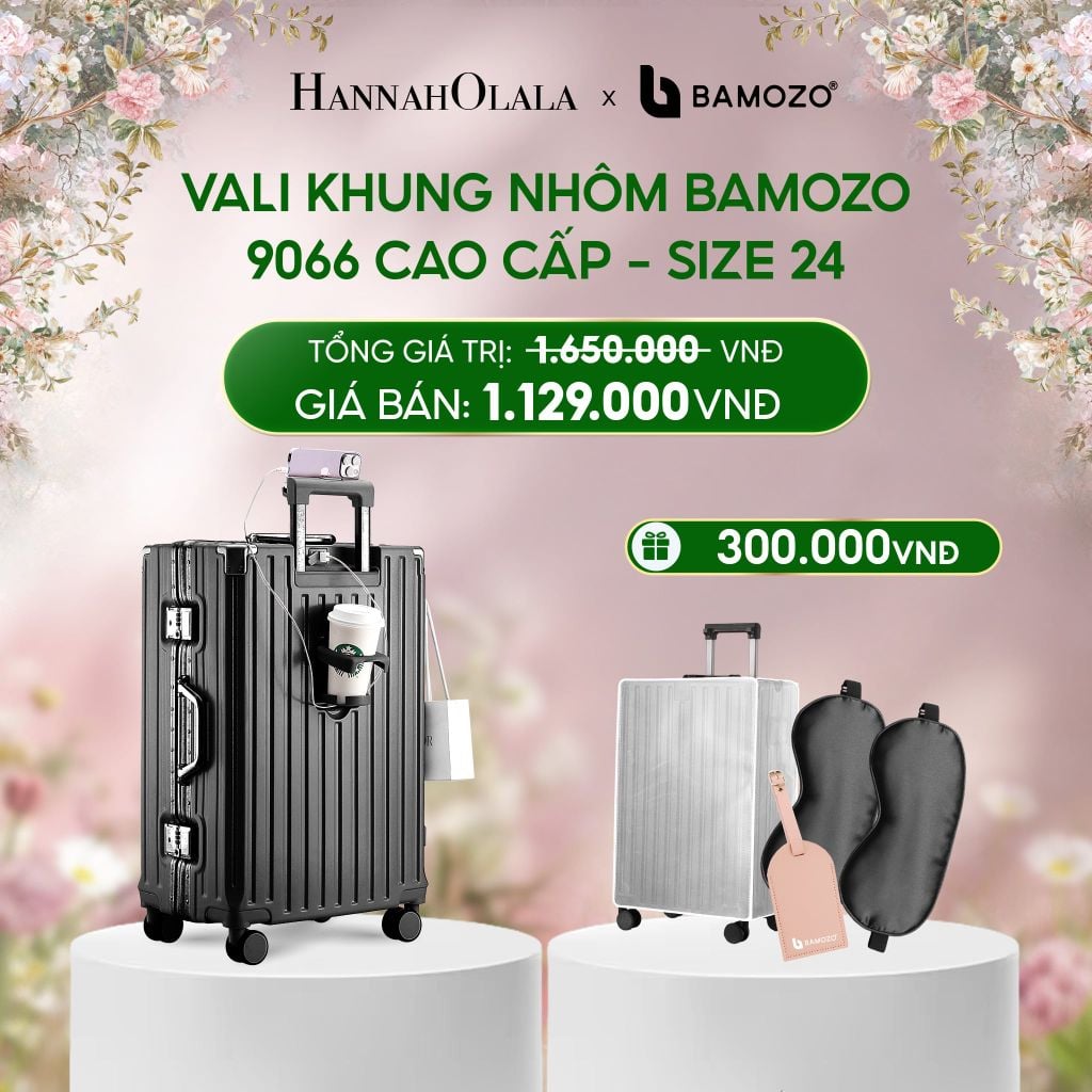  E1527_DEAL 2: VALI BAMOZO KHUNG NHÔM 9066 BẢN CAO CẤP (TẶNG BỌC VALI CC TRONG SUỐT + THẺ TAG DA CHỐNG THẤT LẠC + TÚI TOTE) 