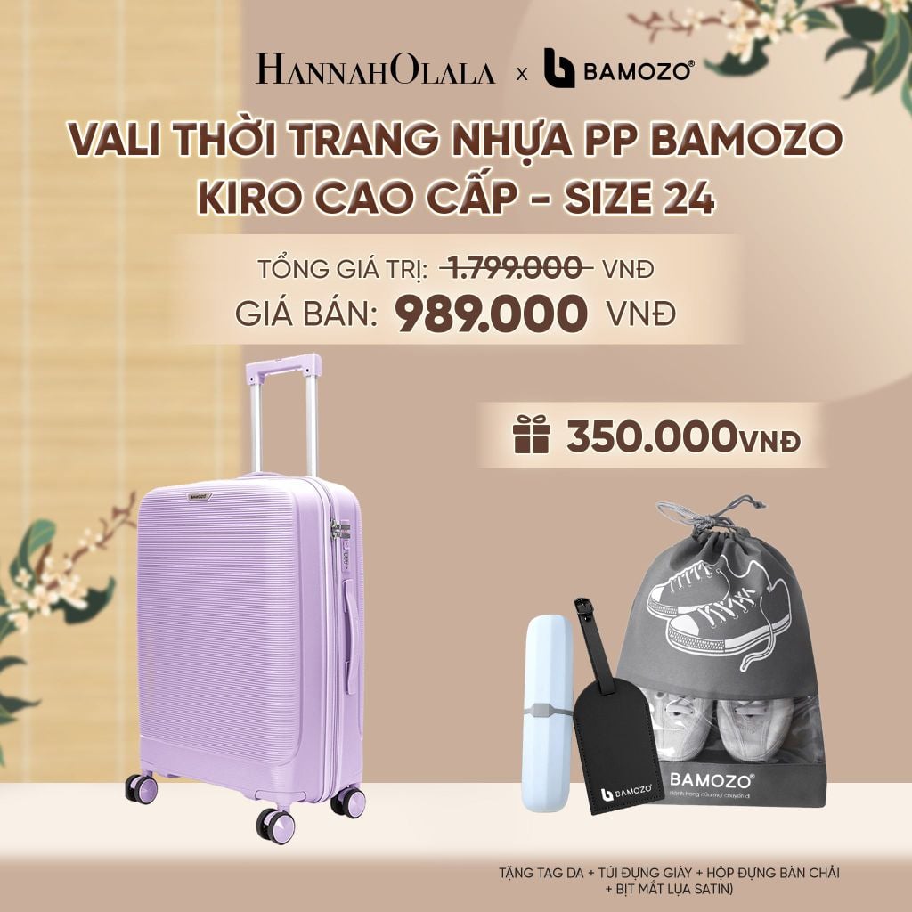  VALI BAMOZO KIRO NHỰA PP CAO CẤP CHỐNG VỠ, CHỐNG RẠCH (TẶNG TAG DA + TÚI ĐỰNG GIÀY + HỘP ĐỰNG BÀN CHẢI + BỊT MẮT LỤA SATIN) - A2582 
