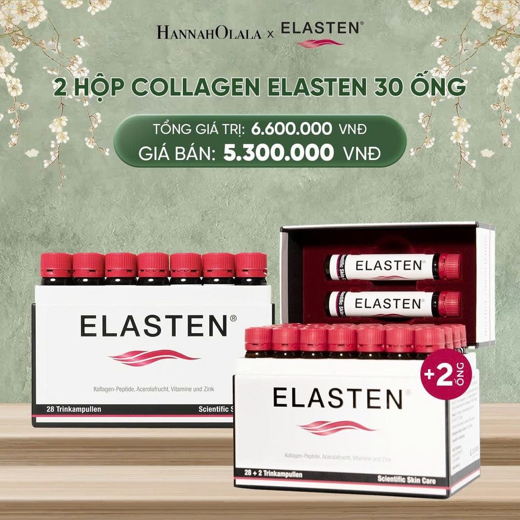  DEAL 4: 2 HỘP 30 ỐNG COLLAGEN ELASTEN HỘP 30 ỐNG X 25ML 