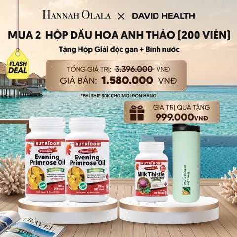  MUA 2 LỌ HỘP DẦU HOA ANH THẢO CHIỀU (200 VIÊN) - TẶNG 1 HỘP GIẢI ĐỘC GAN KẾ SỮA + BÌNH NƯỚC GIỮ NHIỆT CAO CẤP DAVID HEALTH - FLASH DEAL 