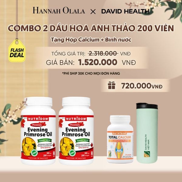  [FLASH DEAL] MUA 2 LỌ HỘP DẦU HOA ANH THẢO CHIỀU (200 VIÊN) - TẶNG 1 CANXI + BÌNH NƯỚC GIỮ NHIỆT CAO CẤP DAVID HEALTH - A511 
