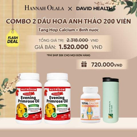  [FLASH DEAL] MUA 2 LỌ HỘP DẦU HOA ANH THẢO CHIỀU (200 VIÊN) - TẶNG 1 CANXI + BÌNH NƯỚC GIỮ NHIỆT CAO CẤP DAVID HEALTH - A511 